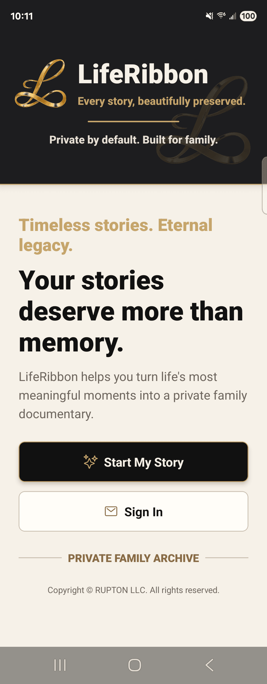 Life Ribbon welcome screen from the app